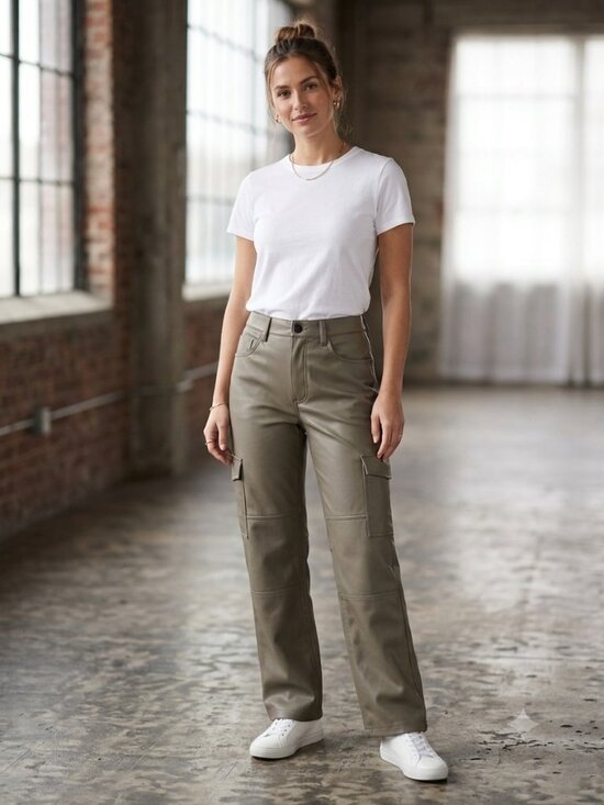 Abercrombie & Fitch Pants - Abercrombie Fitch 90s Relaxed Vegan Leather Cargo Pant 27/4 Taupe High Rise